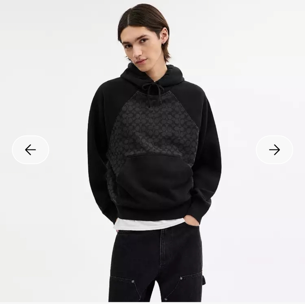 NWT Coach Organic Cotton Signature Logo Pullover Hoodie Black Gray S C0826 - Picture 11 of 12